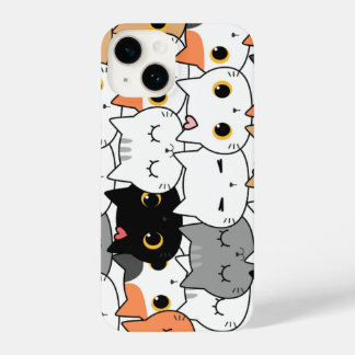 Cute Kawaii Cat Faces Pattern  iPhone 14 Hoesje