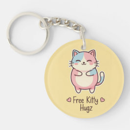 Cute Kawaii Cat "Free Kitty Hugz" Pastel Acrylic  Sleutelhanger