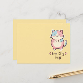 Cute Kawaii Cat Free Pup Hugz Pastel  Briefkaart