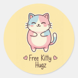 Cute Kawaii Cat Free Pup Hugz Pastel Die-Cut Stick Ronde Sticker