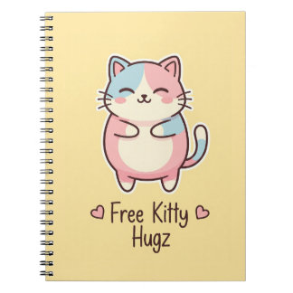 Cute Kawaii Cat "Free Pup Hugz" Personalized Pas Notitieboek