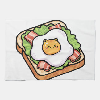 Cute Kawaii Cat Fried Egg on Toast Illustration Theedoek