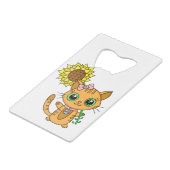 Cute Kawaii Cat Holding Flower Kredietkaart Flessenopener (Achterkant Gekanteld)