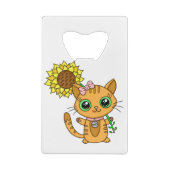 Cute Kawaii Cat Holding Flower Kredietkaart Flessenopener (Achterkant)