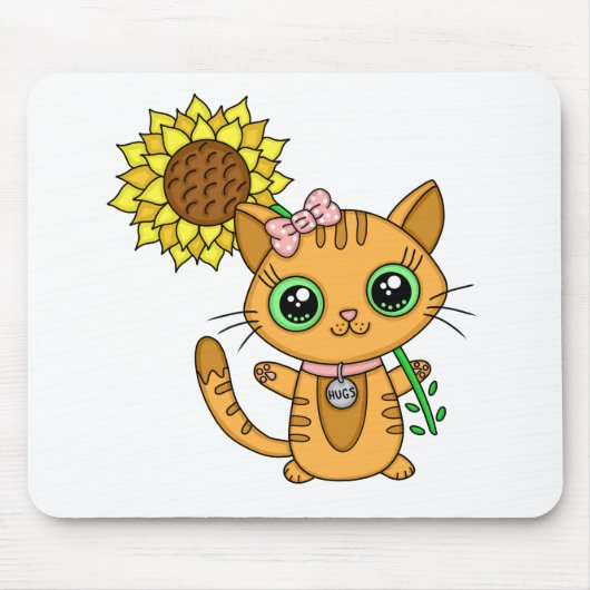 Cute Kawaii Cat Holding Flower Muismat (Voorkant)