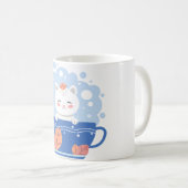 Cute Kawaii Cat in a Blue Teacup Coffee Mug (Devant droit)