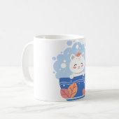 Cute Kawaii Cat in a Blue Teacup Coffee Mug (Devant gauche)