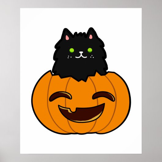 Cute Kawaii Cat in Pumpkin Poster (Voorkant)