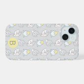 Cute Kawaii Cat Pattern Gray Yellow Monogram iPhone 15 Hoesje (Achterkant horizontaal)