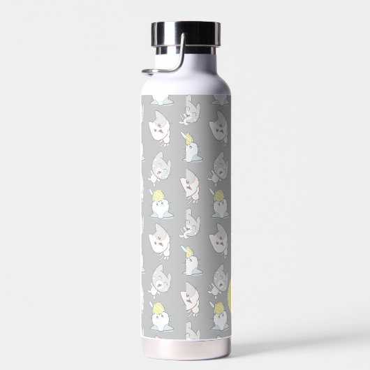 Cute Kawaii Cat Pattern Gray Yellow Monogram Waterfles (Rechts)