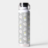 Cute Kawaii Cat Pattern Gray Yellow Monogram Waterfles (Achterkant)
