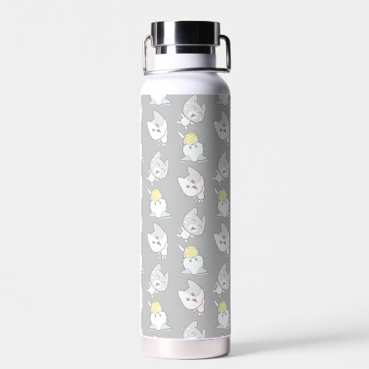 Cute Kawaii Cat Pattern Gray Yellow Monogram Waterfles (Achterkant)