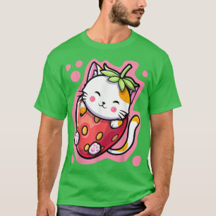 Cute Kawaii Cat Strawberry Milk Japanse Anime Wom T-shirt