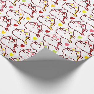 Cute Kawaii Cats and Hearts Pattern Cadeaupapier
