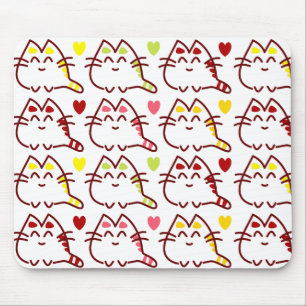 Cute Kawaii Cats and Hearts Pattern Muismat
