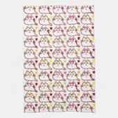 Cute Kawaii Cats and Hearts Pattern Theedoek (Verticaal)