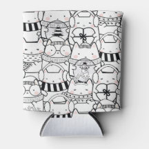 Cute Kawaii Cats in Black and White met roze