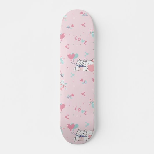 Cute Kawaii Cats with Hearts Skateboard (Voorkant)