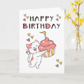 Cute Kawaii chat avec cupcake Carte d'anniversaire (Fleur jaune)