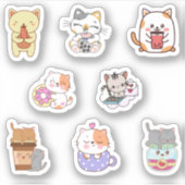 Cute kawaii chat manger des autocollants de restau (Devant)