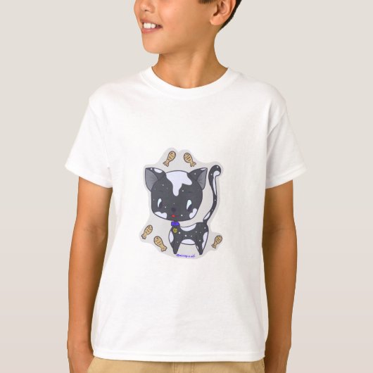 Cute Kawaii Chat noir avec poisson T-shirt de garç (Devant)
