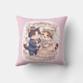 Cute Kawaii Chats Mariés Coussin Rose  (Verso)
