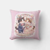 Cute Kawaii Chats Mariés Coussin Rose  (Recto)