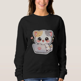 Cute Kawaii Chibi Kat met Laptop Dames Sweater