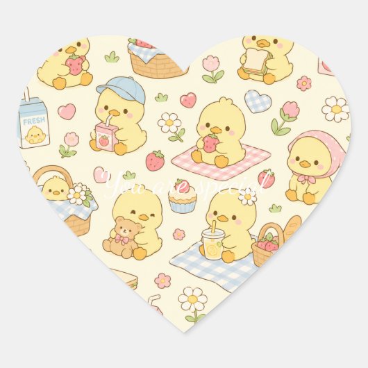 Cute Kawaii Chick Picnic Pattern | Pastel Spring Hart Sticker (Voorkant)