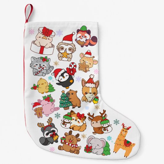 Cute Kawaii Christmas Animal Pattern Stocking Kleine Kerstsok (Voorkant)