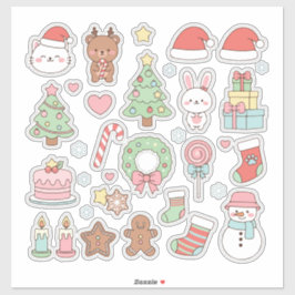 Cute Kawaii Christmas Collection: Pastel Animals Sticker