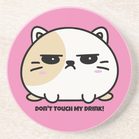 Cute Kawaii Chubby Angry Mochi Cat Zandsteen Onderzetter (Voorkant)