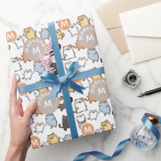 Cute Kawaii Chubby Cartoon Cat Seamless Pattern Ar Cadeaupapier