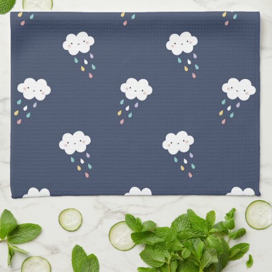 Cute Kawaii Cloud Motif Serviette de cuisine (Plié)