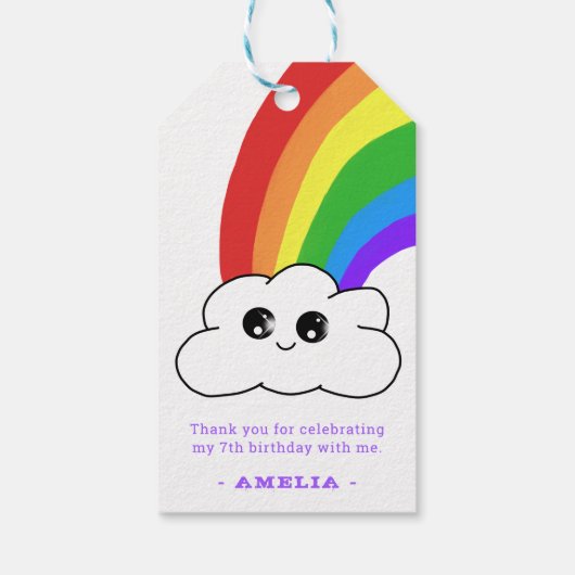 Cute Kawaii Cloud Rainbow Birthday Hartelijk dank Cadeaulabel (Achterkant)