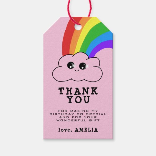Cute Kawaii Cloud Rainbow Kind Birthday Dank u Cadeaulabel (Voorkant)