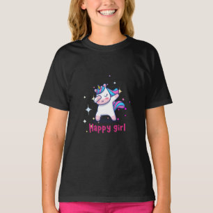 Cute Kawaii Colorful Rainbow Unicorn Happy Girl T-shirt