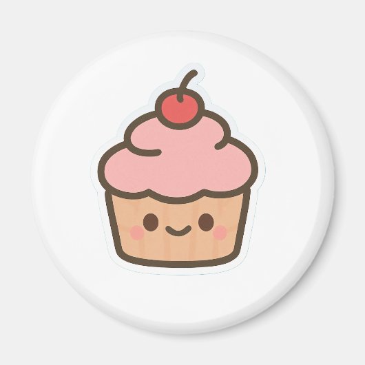 Cute Kawaii Cupcake Magnet – Happy Dessert Illustr (Devant)