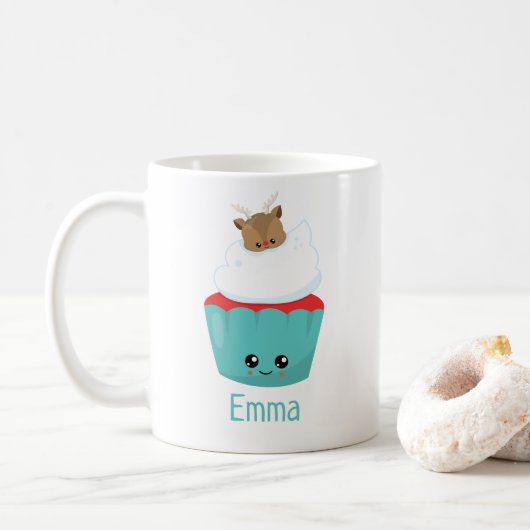 Cute Kawaii Cupcake Mug de Noël personnalisé (Avec donut)