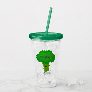 Cute kawaii dansende broccoli cartoon illustratie acryl drinkbeker