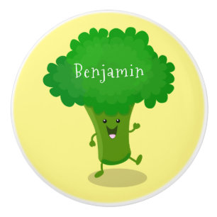 Cute kawaii dansende broccoli cartoon illustratie keramische knop