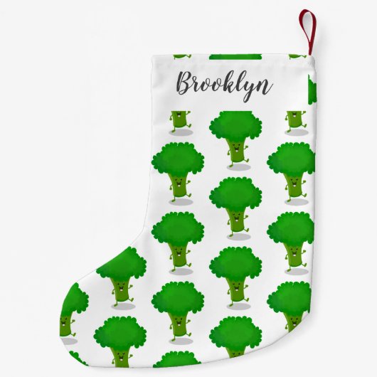 Cute kawaii dansende broccoli cartoon illustratie kleine kerstsok (Achterkant)