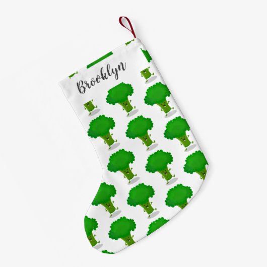 Cute kawaii dansende broccoli cartoon illustratie kleine kerstsok (Achterkant (Hangend))