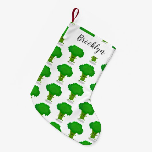 Cute kawaii dansende broccoli cartoon illustratie kleine kerstsok (Voorkant (Hangend))