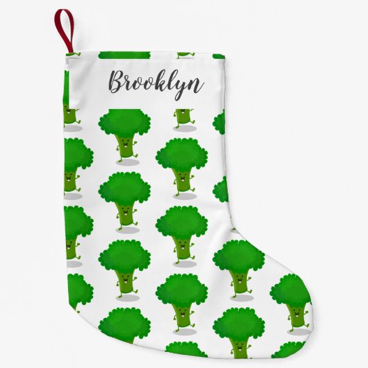 Cute kawaii dansende broccoli cartoon illustratie kleine kerstsok (Voorkant)