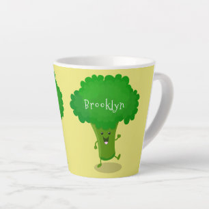 Cute kawaii dansende broccoli cartoon illustratie latte mok