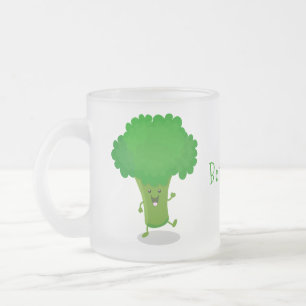 Cute kawaii dansende broccoli cartoon illustratie matglas koffiemok