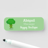 Cute kawaii dansende broccoli cartoon illustratie naamplaatje (In situ)