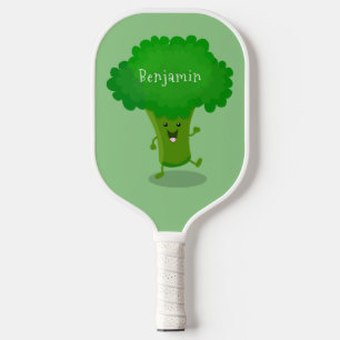 Cute kawaii dansende broccoli cartoon illustratie pickleball paddle