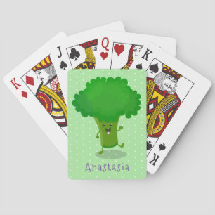 Cute kawaii dansende broccoli cartoon illustratie pokerkaarten
